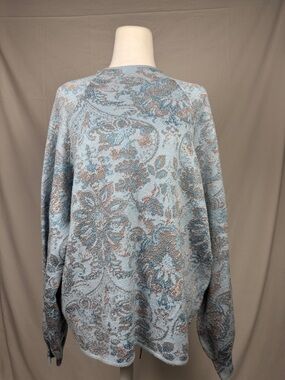 Anthropologie Light Blue and Taupe Paisley Cowl Turtleneck Sweater